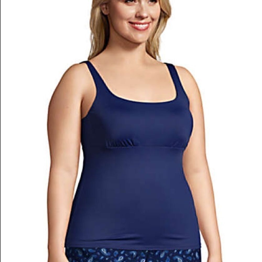 Land’s End Tankini tummy technology Square neck Tankini top underwire Navy Var - Picture 11 of 13